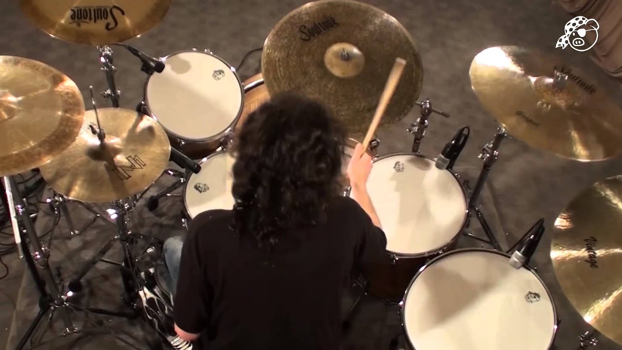 Pork Pie Maple drum set with custom Zebrawood finish played by Nick Menza.