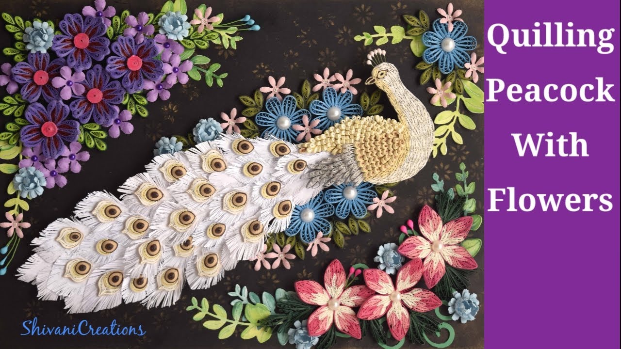 Quilling Peacock Wall Hanging/ How to Decorate frame using Flowers/ Part Two