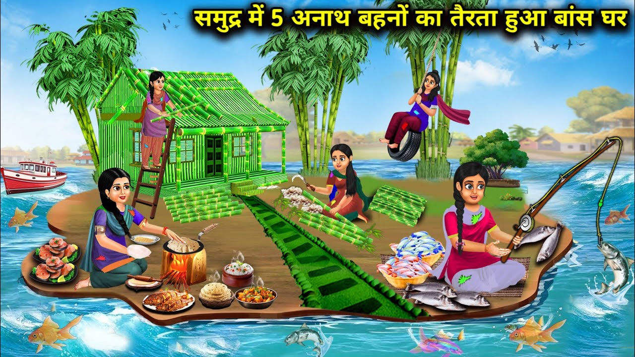समुद्र में पांच अनाथ बहनों का बांस घर | cartoon videos | 5 orphaned sisters' floating Bamboo...