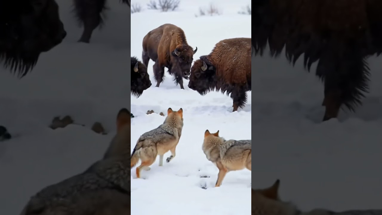 Wolves vs Bison Battle 🐺🦬 | Epic Wildlife Clash | Veo AI Shorts