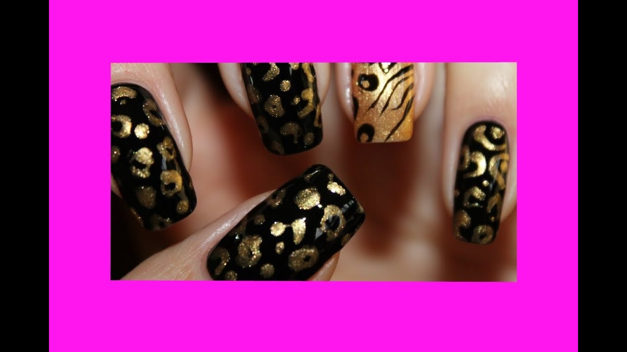 Маникюр золотой леопард \ Manicure gold leopard