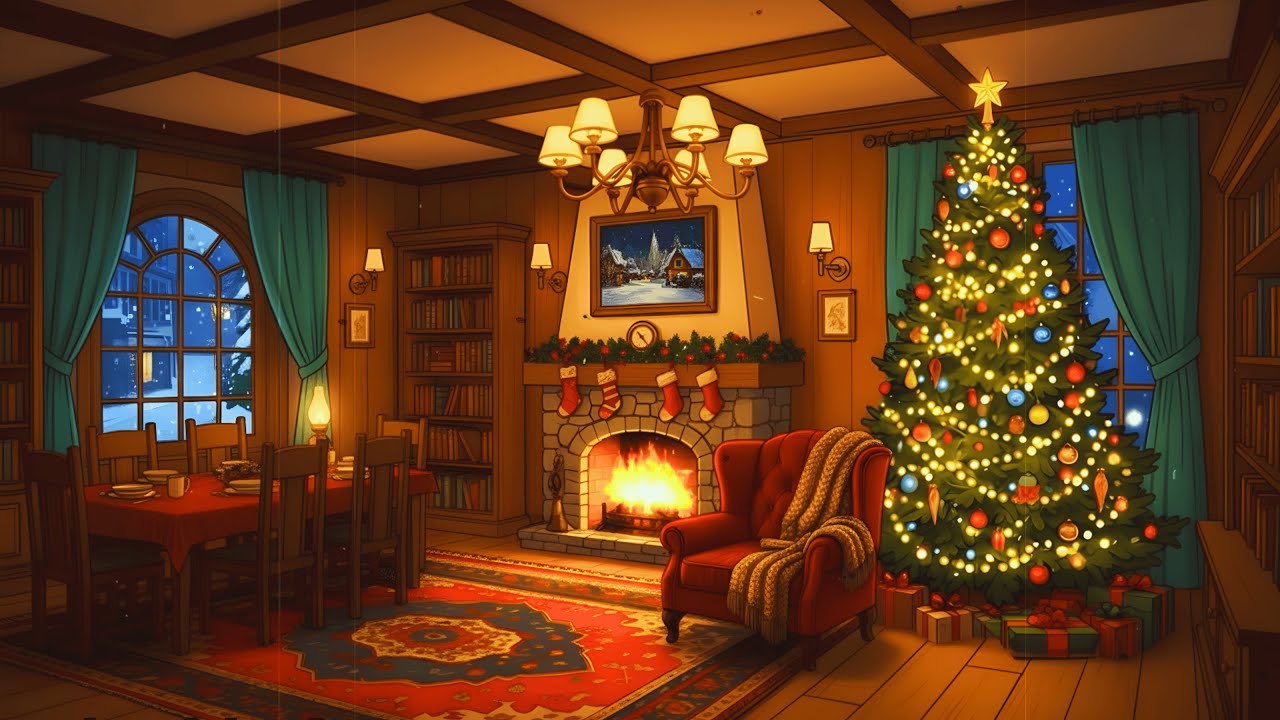 Soft 1940s Oldies Music in Cozy Cottage - Crackling fireplace & get Relax