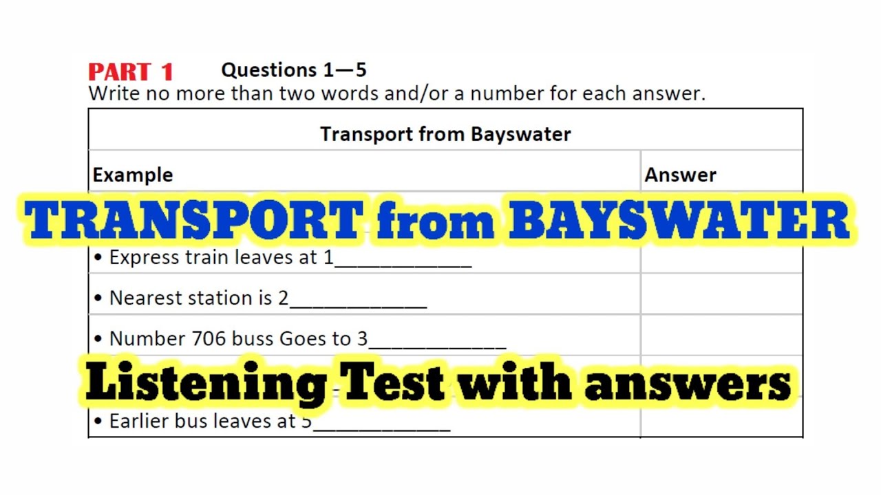 Transport from Bayswater Listening test #ieltslisteningtestforpractice