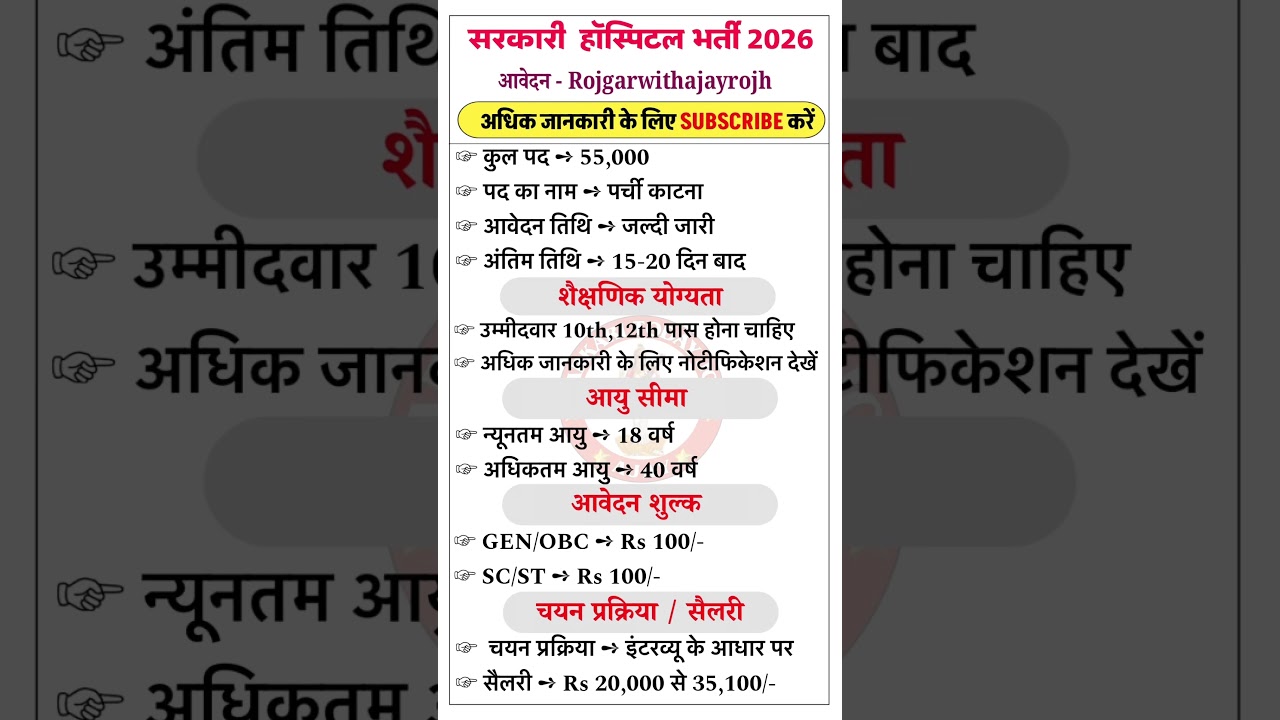 सरकारी हॉस्पिटल भर्ती 2026 | पर्ची काटने वाली जॉब | Hospital Job Vacancies | vacancy 2026