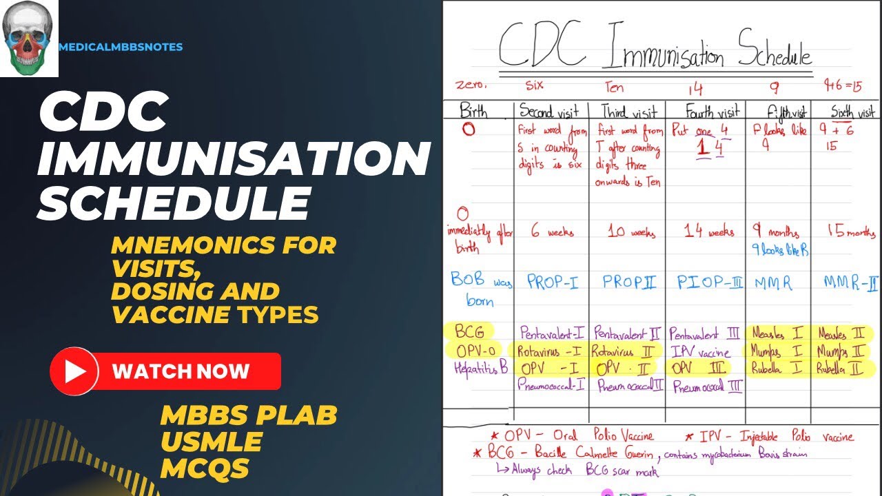 CDC immunization schedule with mnemonics for paedriatrics