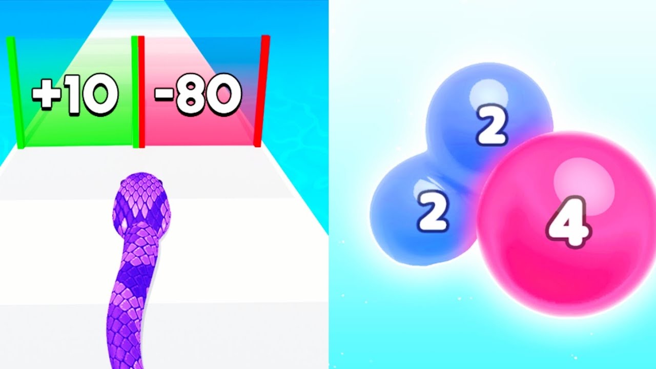 Snake Run Race 3D vs Melty Bubble 2048 / Satisfying All Levels Gameplay 2024...
