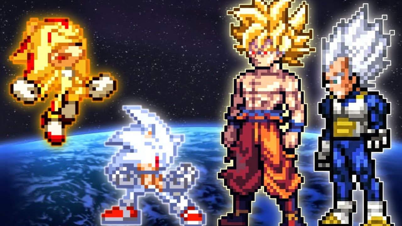 Sonic Chaos JT OP(All Form) & Shadow V3 OP(AF) VS Goku DBS 3.5 OP(AF) & Vegeta DBS V2 OP in Mugen
