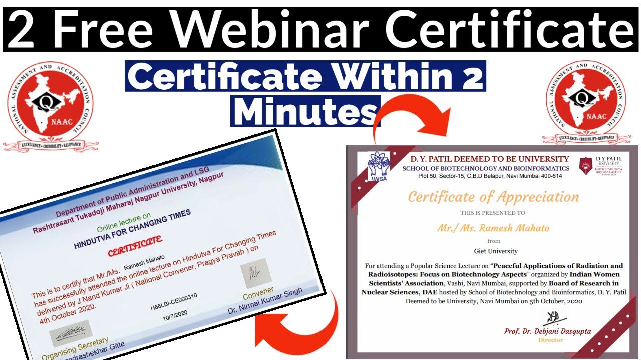 2 Free Webinar Certificate | Free Certificate | Government Universities Webinar Certificate