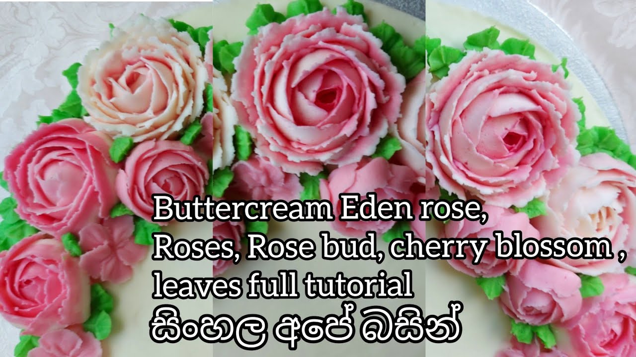 Butter icing Eden rose (Climbing rose)roses, buds, cherry blossoms, leaves  full tutorial