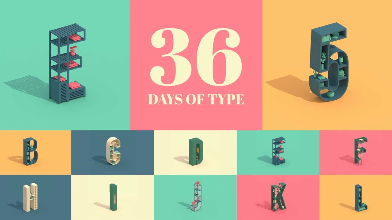 36 Days of Type - Blender 3D daily render compilation