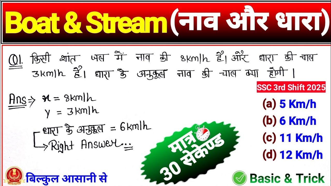 Boat and Stream नाव और धारा | Boat and Stream Problems Tricks/Concepts | All Type Questions |Formula