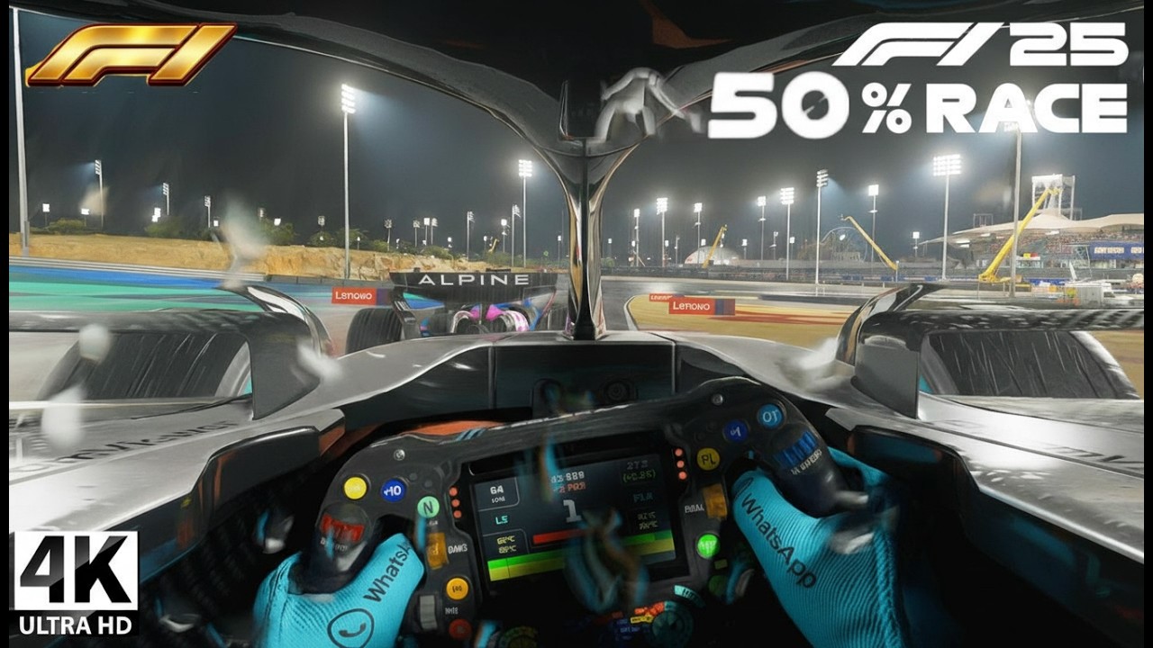  F1 25 Cockpit Camera - 4K Ultra HD Mercedes AMG W16 Nights Bahrain ! 50% Race Bahrain GP 