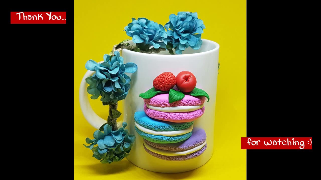 DIY Polymer clay decoration on mug / oven baked polymer clay decoration / macarons