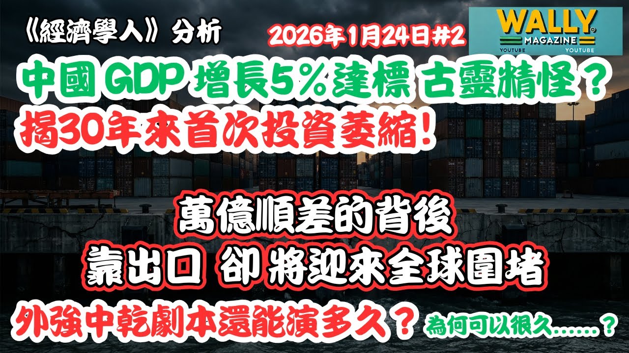 【會員影片 限時免費】經濟學人: 中國 GDP 5%古怪達標？揭30年來首次投資萎縮！萬億順差的背後。靠出口續命將迎來全球圍堵，外強中乾劇本還能演多久？