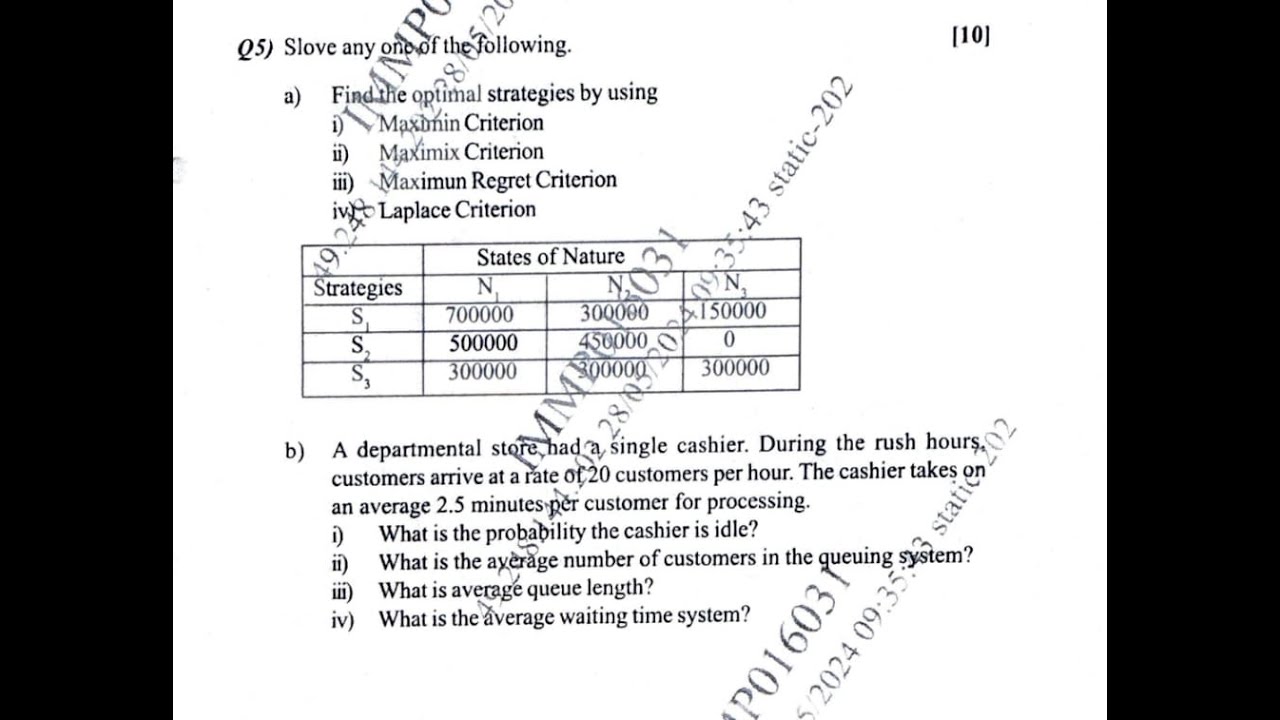 Q.5 from MAY 2024- Decision science MBA 3rd Semester