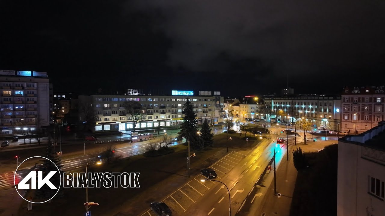 Nocny Białystok Night City Walking Tour 4k 60fps