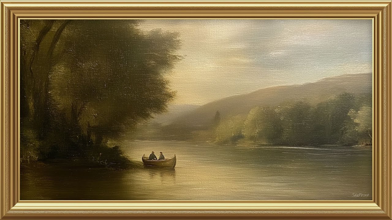 Vintage Moody Landscape TV Art With Gold Frame | Peaceful River View | 2 Hour TV Screensaver