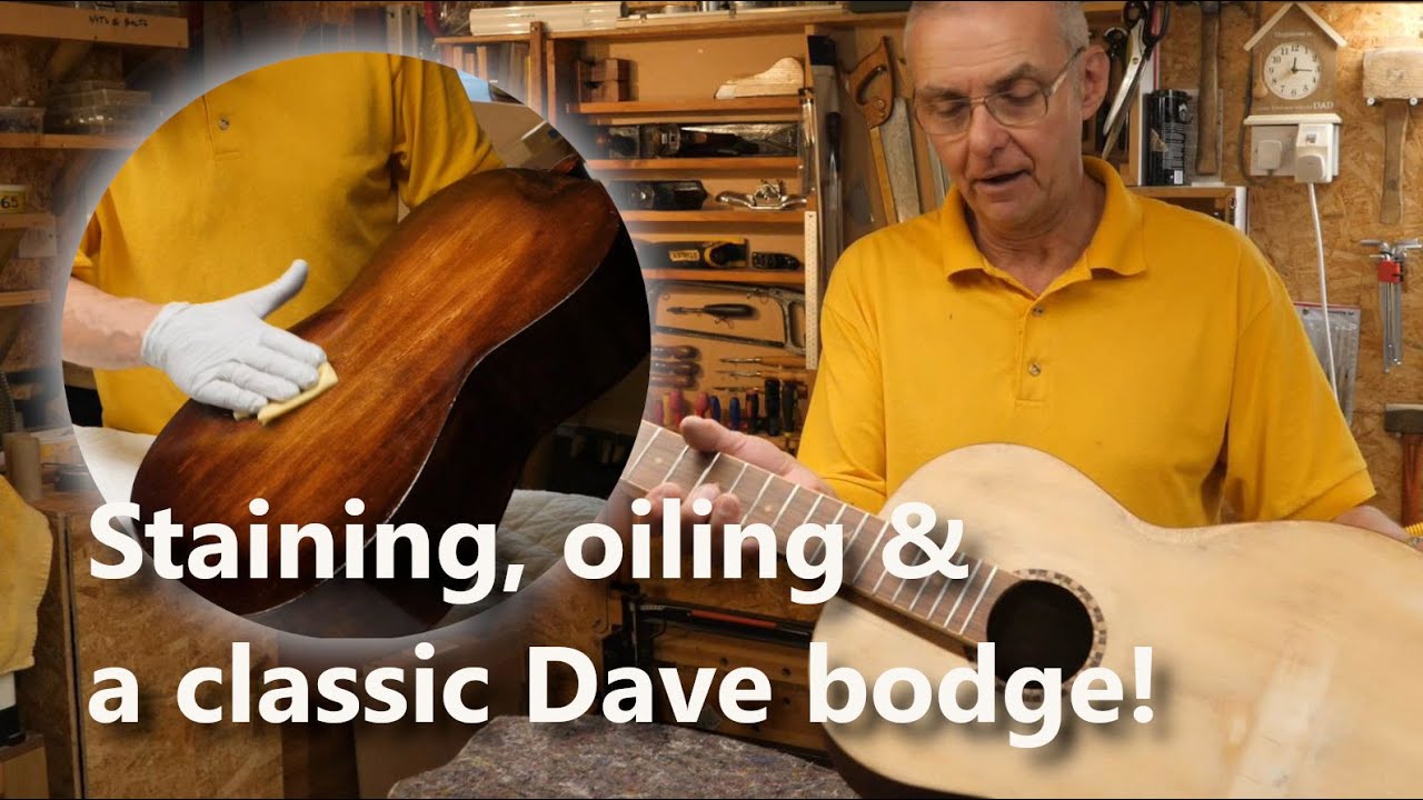 My 50 year old acoustic guitar repair  - Part 13 applying stain and oil and a classic Dave bodge!
