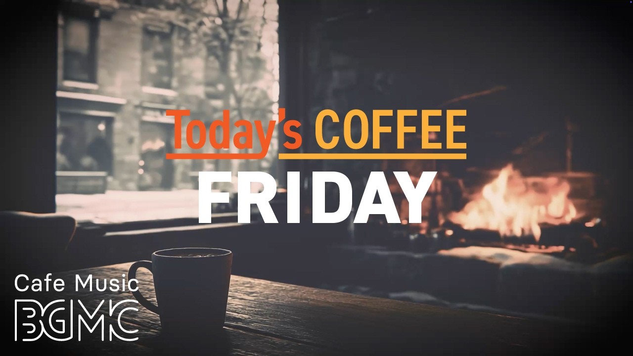 Today's COFFEE FRIDAY: 4K Cozy Fireplace Cafe Music ☕ Warm Smooth Jazz for Relax & Work