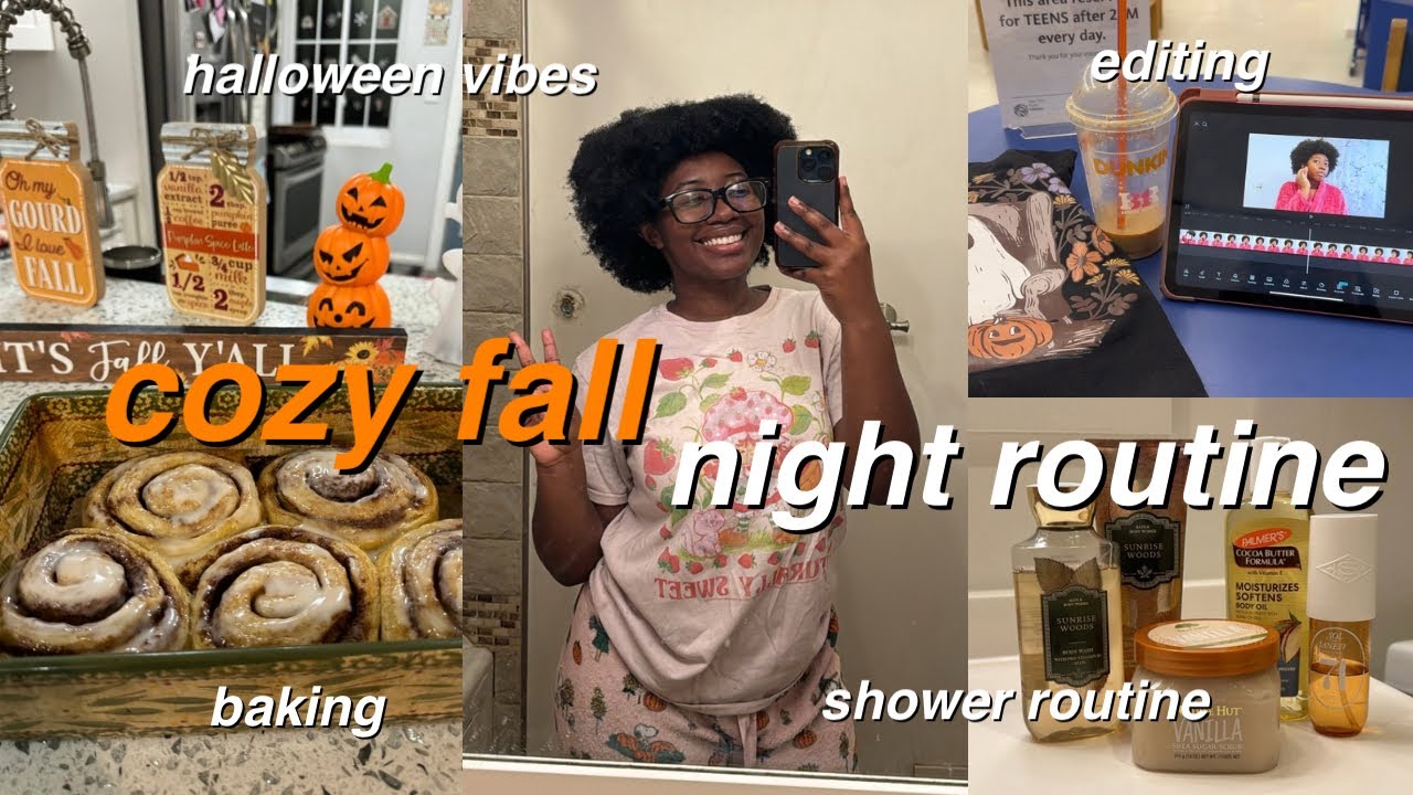 FALL NIGHT ROUTINE🍂: editing, homemade pizza, painting pumpkins, baking, self care, halloween vibes