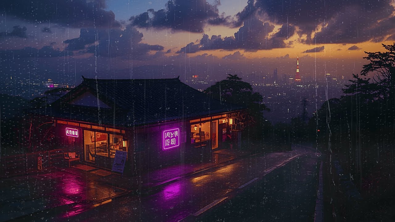 90s Tokyo Chill Rain Sunset — Lofi Music for Deep Focus