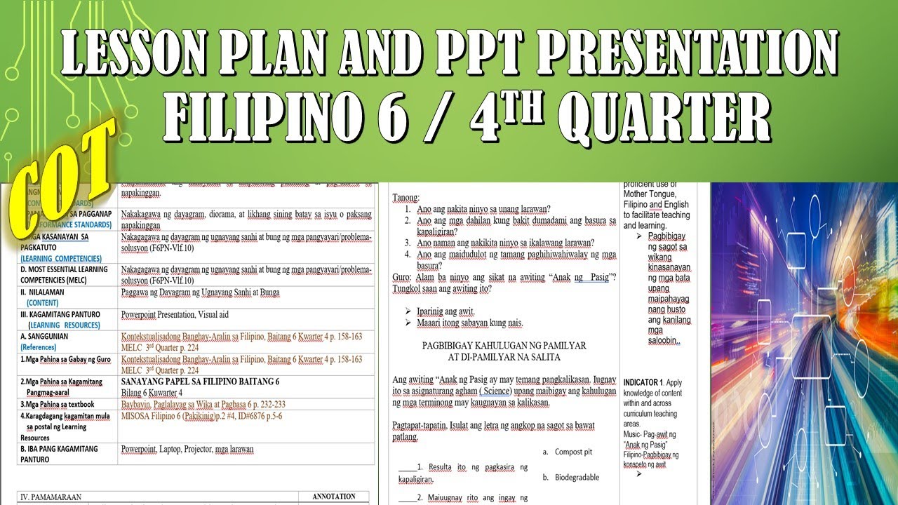 COT / Filipino 6/ Lesson Plan & Ppt / Q4/ with annotation based from the new RPMS Guidelines