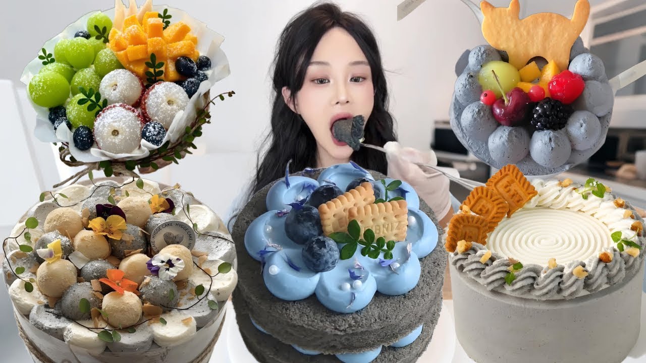 Asmr🍰Eating Black Sesame Cake🍰 (Soft And Waxy Sound) 크림丨먹방丨Mukbang丨Satisfying丨Eatings