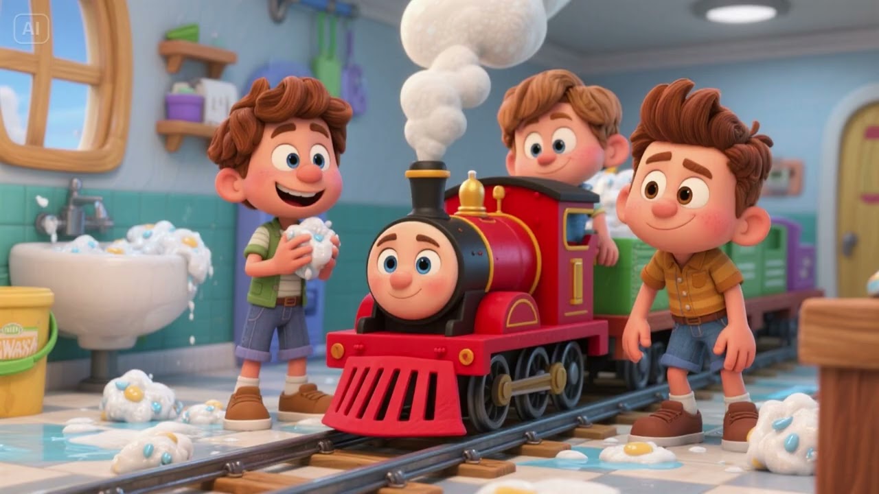 Washy-Wash the Little Red Engine | Nursery Rhymes & Kids Songs