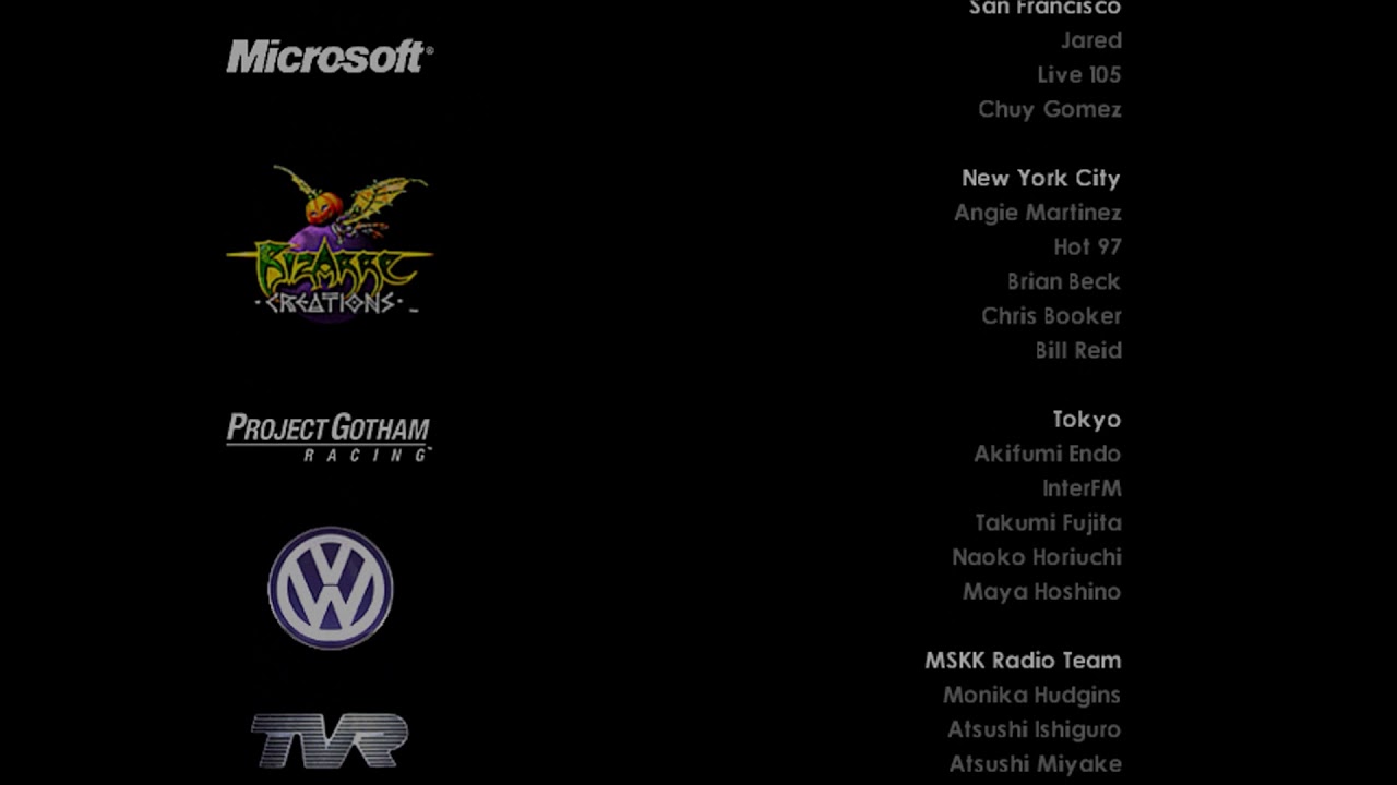 Project Gotham Racing 1 (PGR1): End Credits Screen