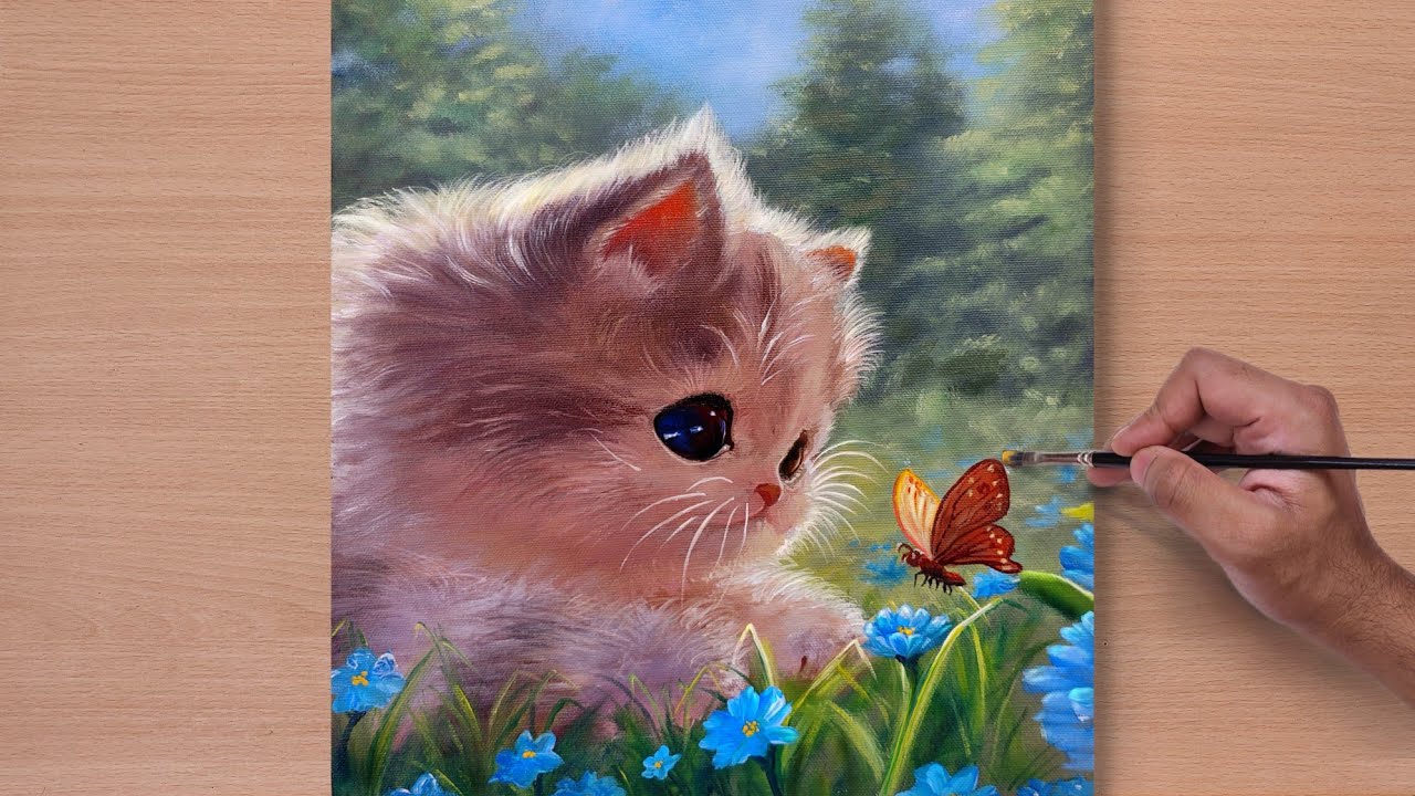 Happy Kitten / Acrylic Painting / STEP BY STEP #29