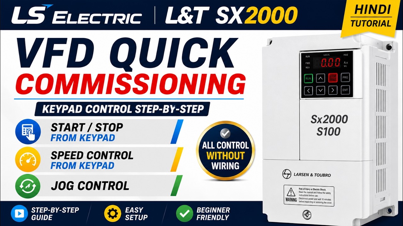 L&T VFD(sx2000) quick commissioning (keypad controls) |start/stop | speed control | Jog.