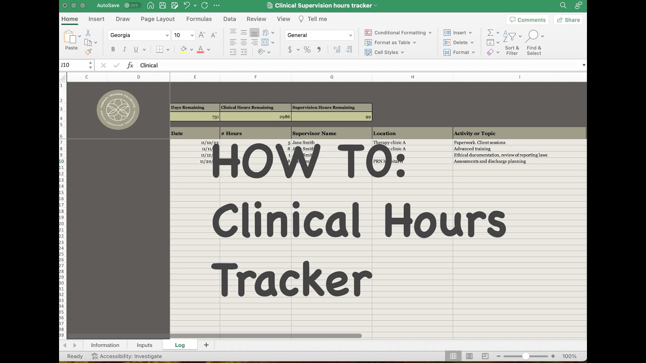 Clinical Supervision hours tracker