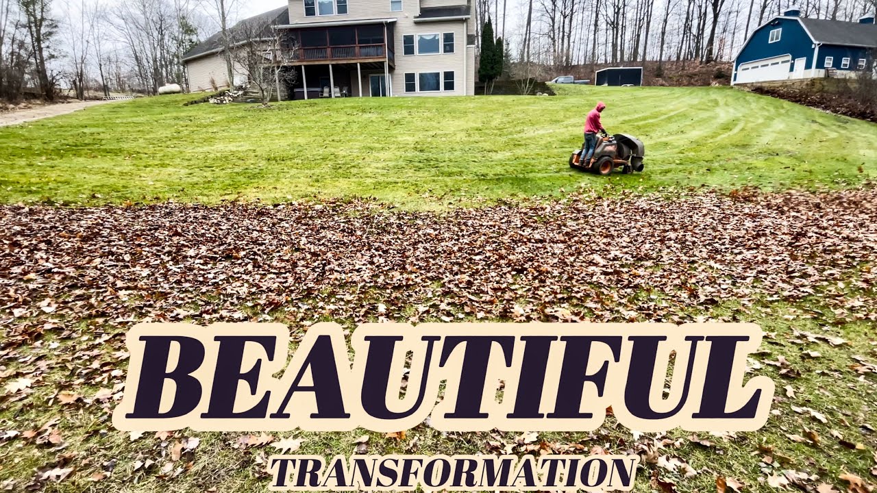 “Scag Windstorm Conquering a Massive Hill: Beautiful Leaf Cleanup Transformation.”