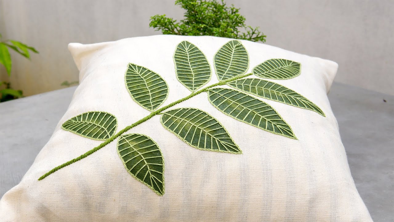 PAINTED EMBROIDERY LEAVES  - Cushion Cover DIY