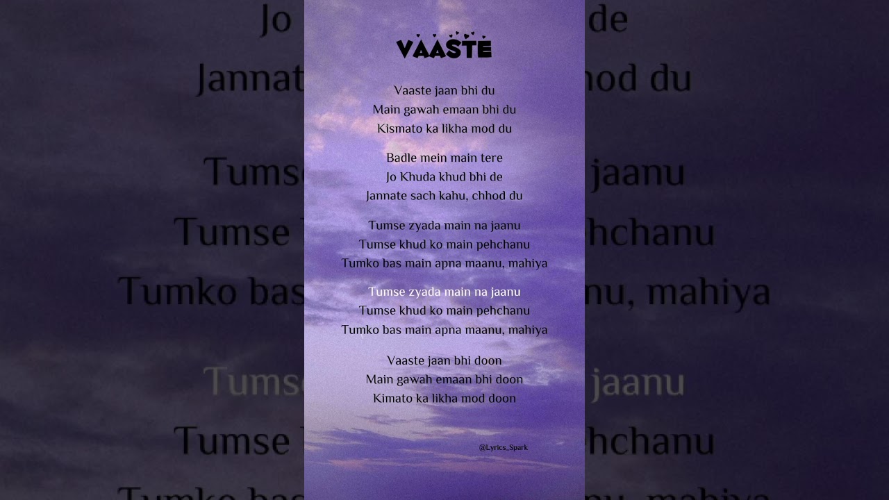 Dhvani Bhanushali & Nikhil D&rsquo;Souza - Vaaste (Lyrics) #lyrics #hindisong #musiclyrics #shortlyric