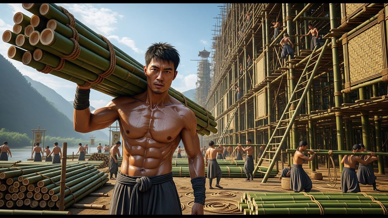 The soldiers successfully built a fortress out of bamboo.