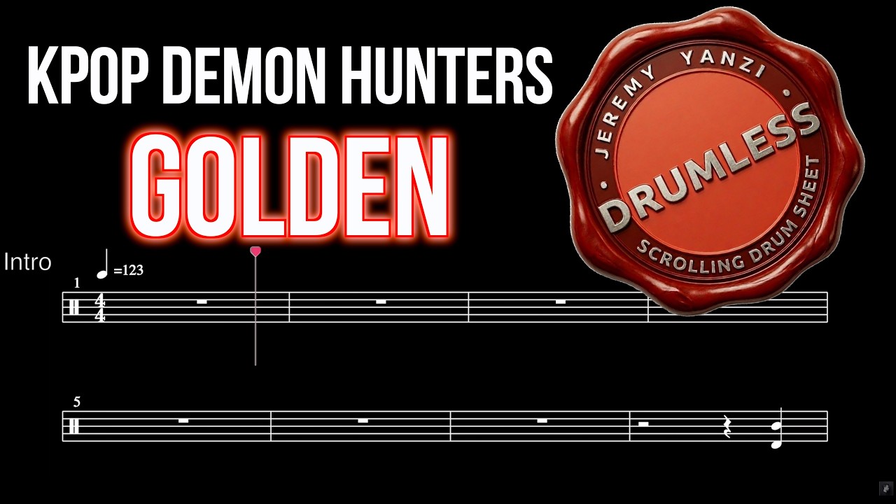 KPop Demon Hunters - Golden - Drumless (with scrolling drum sheet)