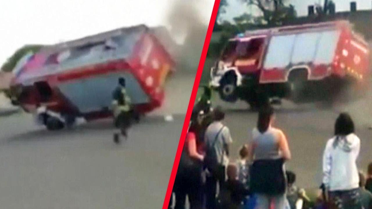 Out-of-Control Fire Truck Rolls Over During Demonstration