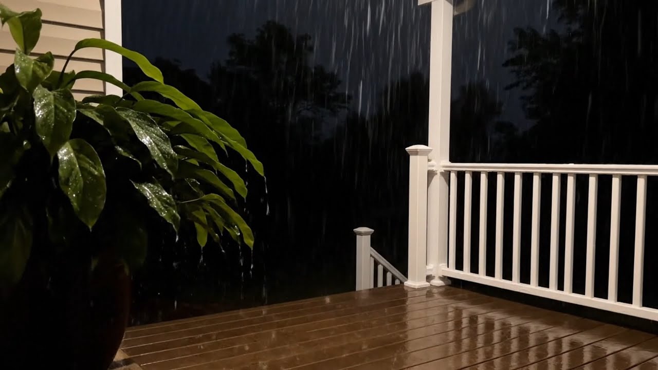 Rain Sounds For Sleeping - 99% Instantly Fall Asleep With Rain Sound on a Backyard Porch at Night