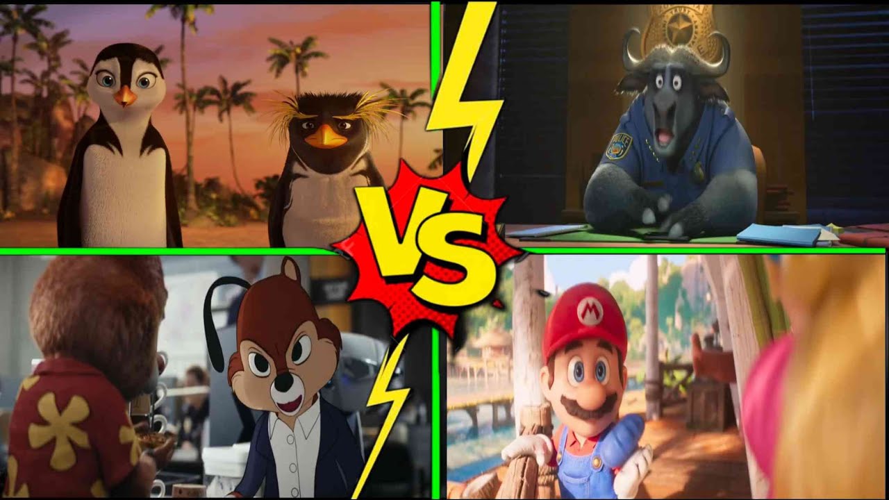 Animated Characters Battle ⚡ Penguins vs Mario vs Zootopia  Ultimate Crossover