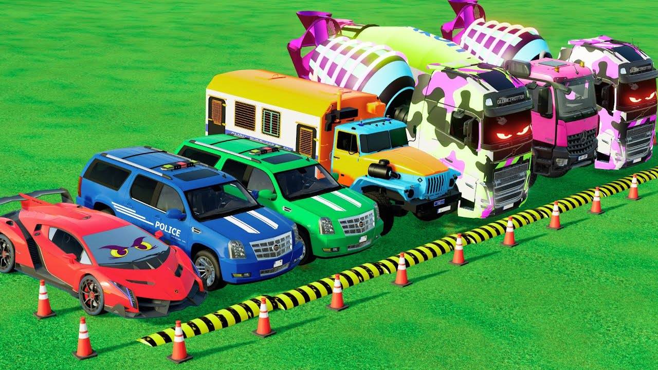 ALL AMBULANCE, FIRE TRUCK & POLICE CARS EXTREME OBSTACLE COURSE - FS22