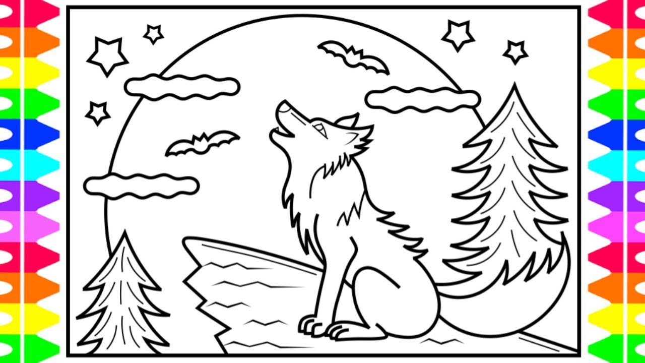 How to Draw a Wolf for Kids 🐺🖤💙Wolf Drawing Tutorial | Wolf Coloring Pages