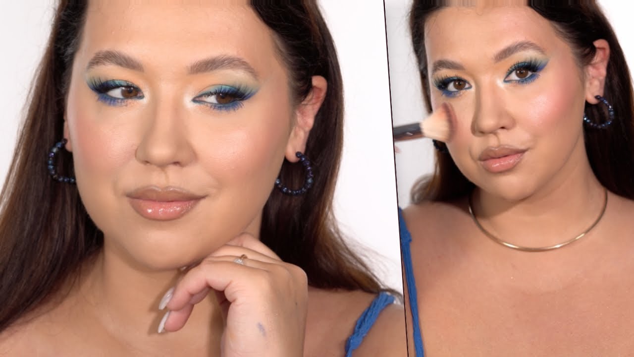 SUMMER LOOK makeup 🍑💙 + test PĘDZLI z TEMU  za 47 zł 🤯