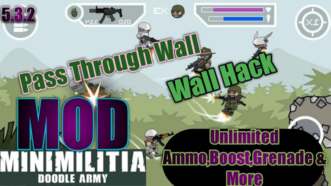 Mini Militia Doodle Army 2 Mod Apk Version 5.3.2 Pass Through Wall, Unlimited Ammo, Wall Hack & More