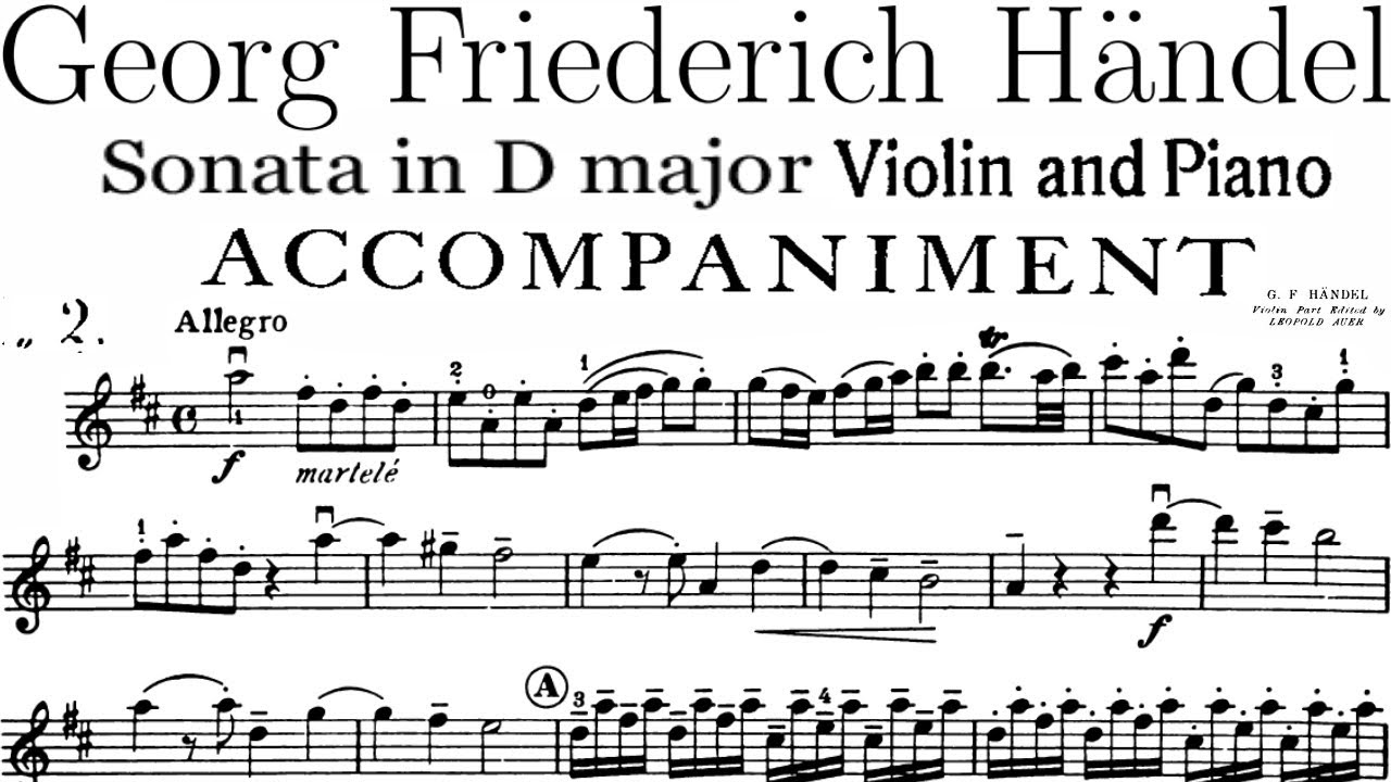 Handel Violin Sonata In D Major, No 4 HWV 371, 2nd movement Allegro | Piano Accompaniment