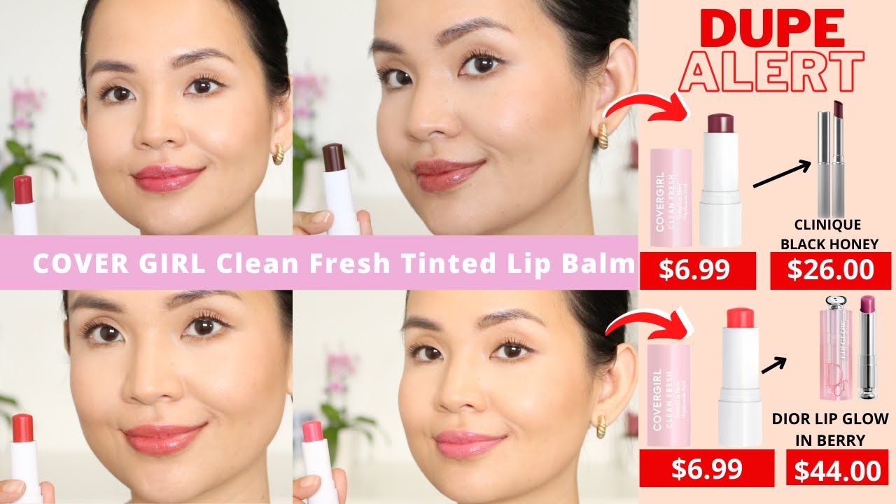 Covergirl Clean Fresh Tinted Lip Balm Swatches| DIOR ADDICT LIP GLOW DUPE| CLINIQUE BLACK HONEY DUPE