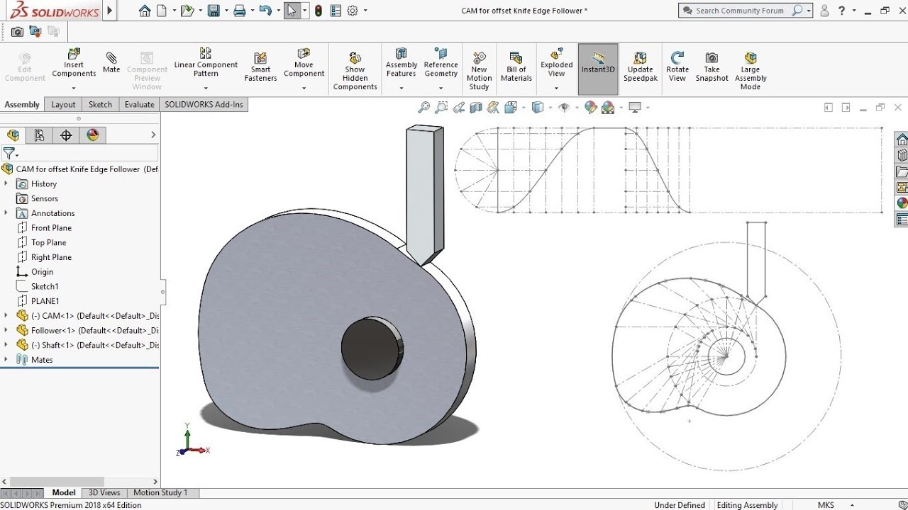 Cam profile design for offset knife edge follower in solidworks