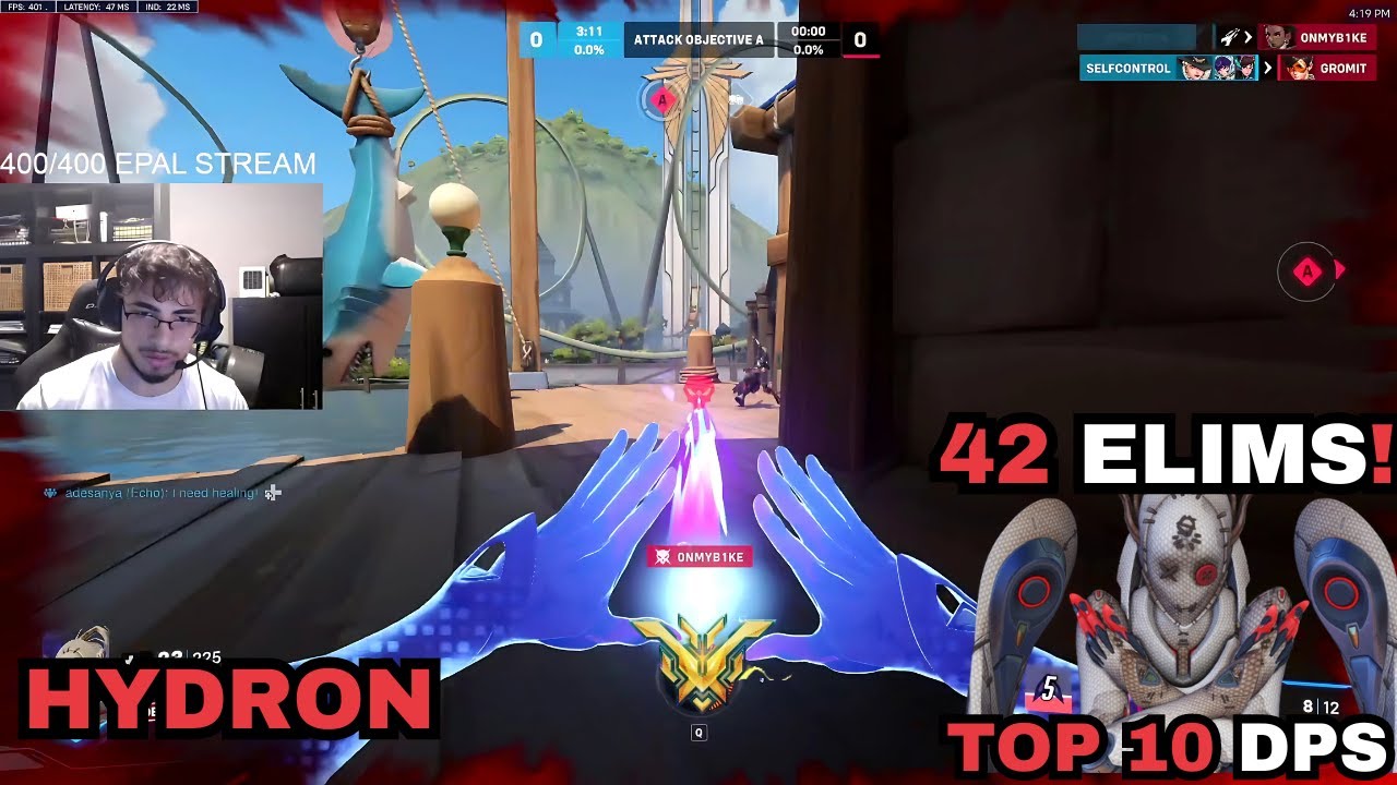42 ELIMS! HYDRON PRO ECHO GAMEPLAY | RANK 1 DPS! OVERWATCH 2 SEASON 12 TOP 500