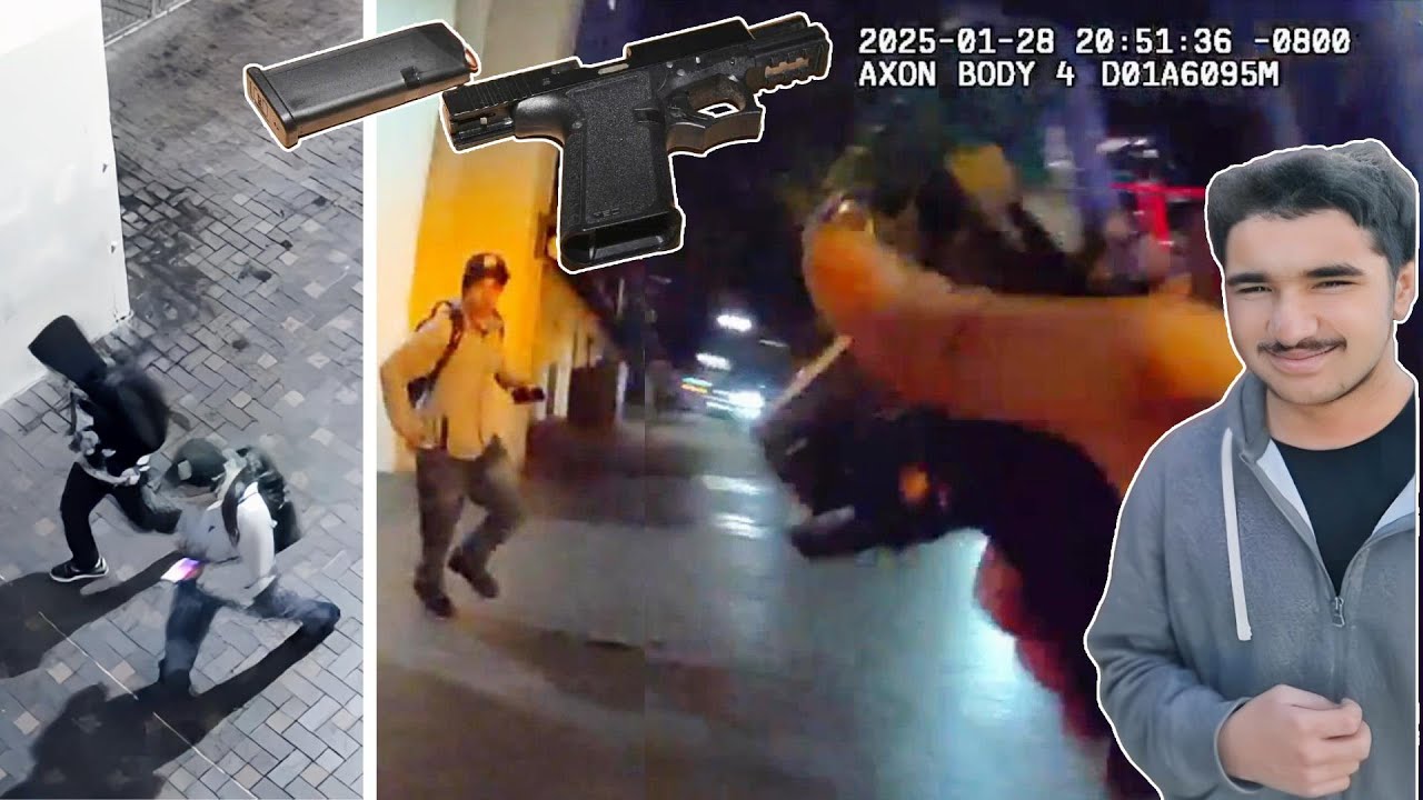 Kamera nasobna: Policjant strzela do nastolatka uciekającego przed strzelcem. Policja w San Diego...