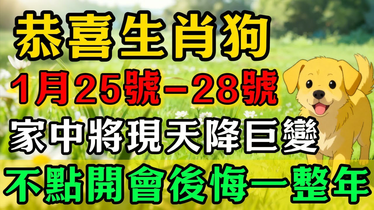 恭喜生肖狗！2026年1月25號-28號天降巨變！家中將出現「震天撼地」的大喜訊！務必接住這波橫財，不點開你會後悔一整年！#佛靈禪師#屬相運勢#生肖#家運#生肖運勢的那些事#先知#風水變化#提升運勢